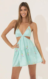 Cutout Flare Dress in Turquoise