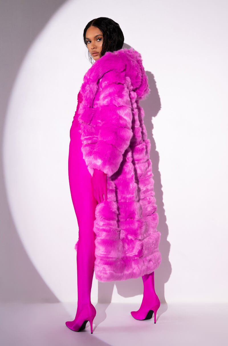 AZALEA WANG FAUX FUR PANEL HOODED TRENCH