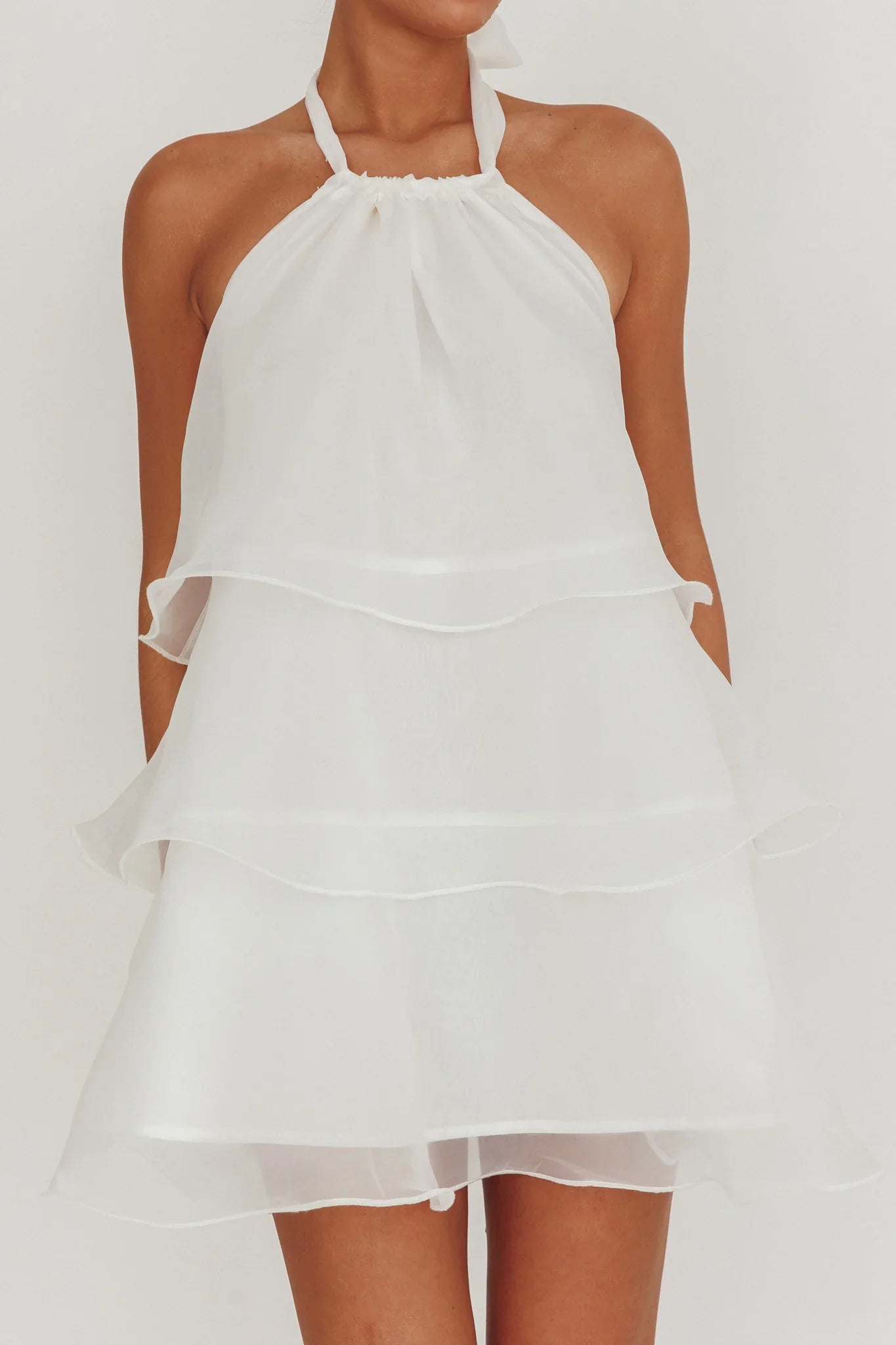 Tulips Tiered Halterneck Mini Dress White